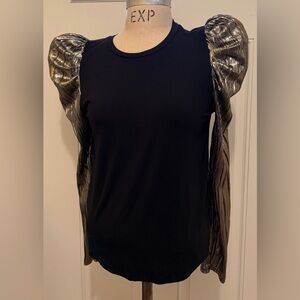 Ariella Black Top with Shimmering Silver Sleeves